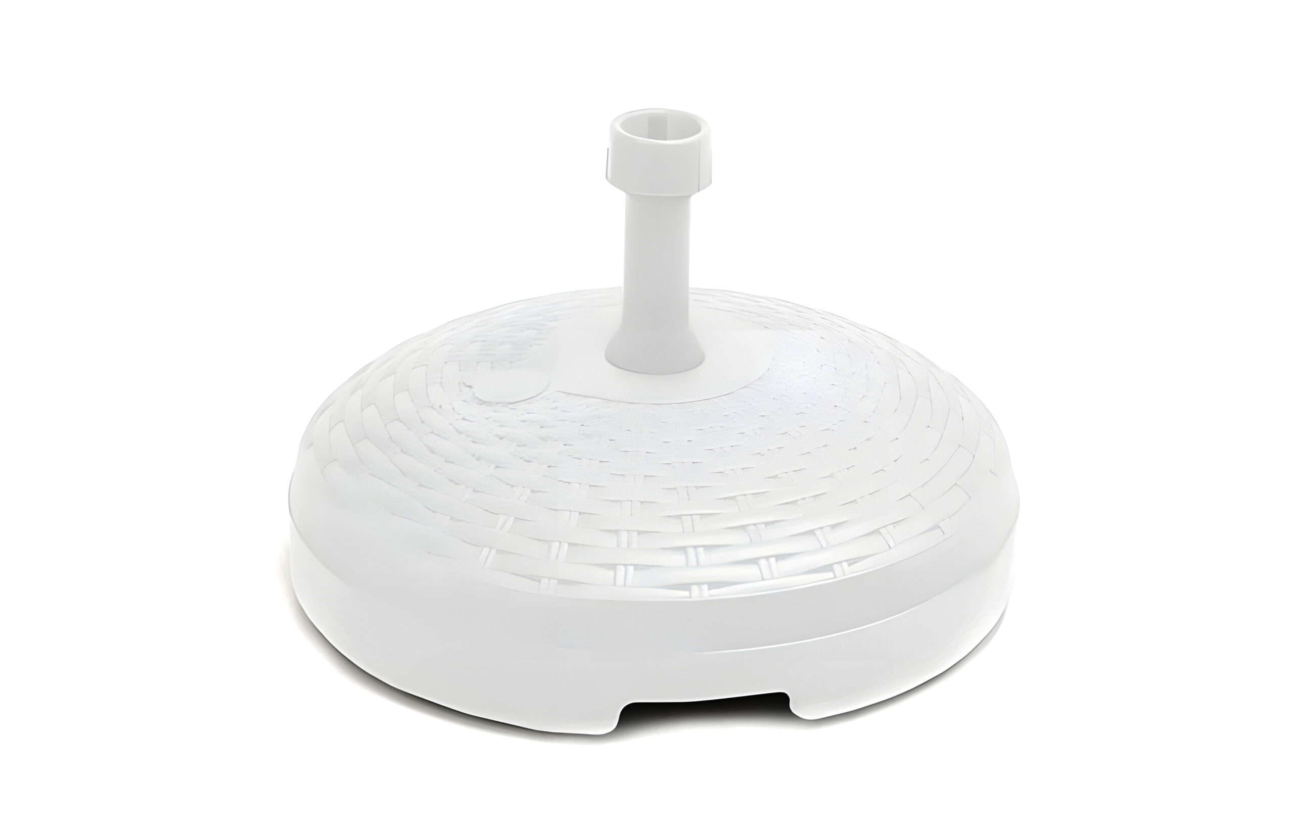 Base de parasol 20L rellenable blanca sobre fondo blanco.