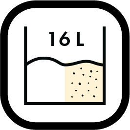 Icono capacidad 20L rellenable agua o arena.
