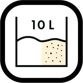 Icono capacidad 20L rellenable agua o arena.